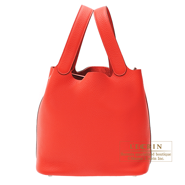 Hermes Picotin Lock bag GM Rouge pivoine Clemence leather Silver