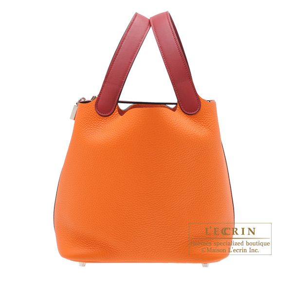 Hermes　Picotin Lock　Touch bag 22/MM　Orange/Rouge grenat　Clemence leather/　Swift leather　Silver hardware