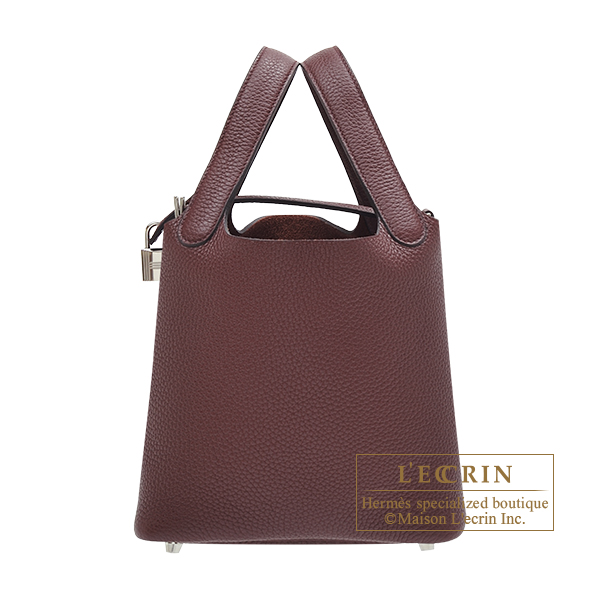 Hermes Picotin Lock bag PM Bordeaux Clemence leather Silver