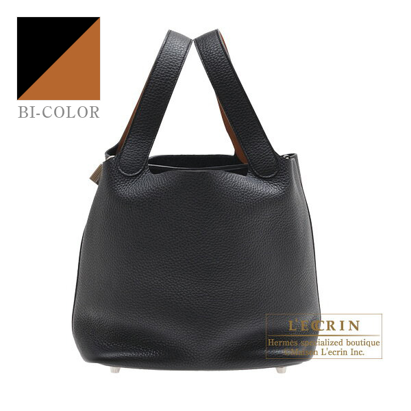 Hermes　Picotin Lock　Eclat bag 22/MM　Black/Toffee　Clemence leather/Swift leather　Silver hardware