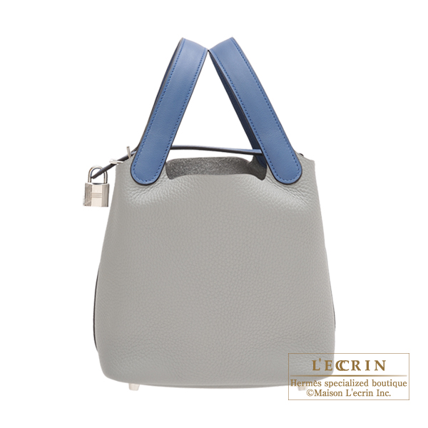 Hermes　Picotin Lock　Touch bag 18/PM　Gris mouette/　Blue agate　Clemence leather/　Swift leather　Silver hardware