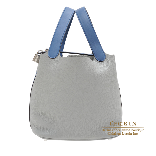 Hermes　Picotin Lock　Touch bag 22/MM　Gris mouette/Blue agate　Clemence leather/　Swift leather　Silver hardware