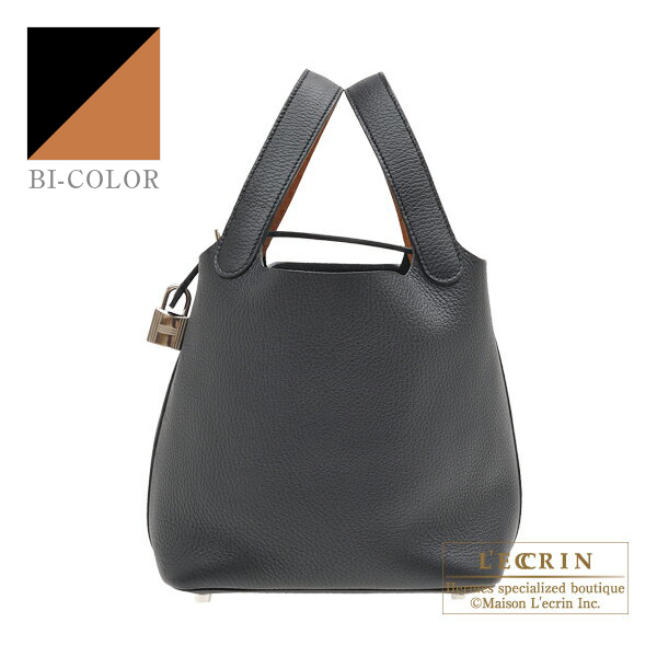 Hermes　Picotin Lock　Eclat bag 18/PM　Black/Toffee　Clemence leather/Swift leather　Silver hardware