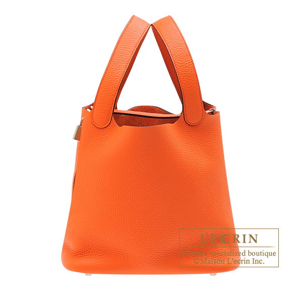 Hermes Picotin Lock bag MM Orange poppy Clemence leather Silver