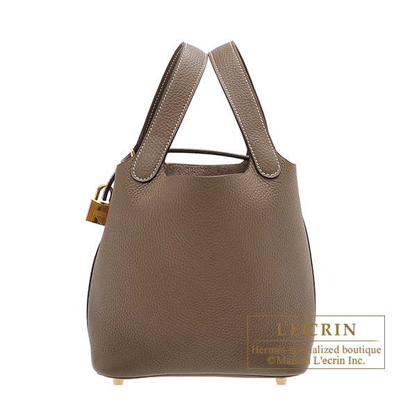 Hermes Picotin Lock bag PM Etoupe grey Clemence leather Gold hardware