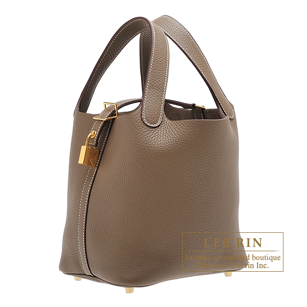 Hermes Picotin Lock bag MM Etoupe grey Clemence leather Gold