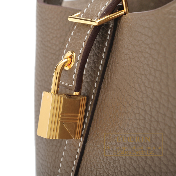 Hermes Picotin Lock bag PM Etoupe grey Clemence leather Gold hardware