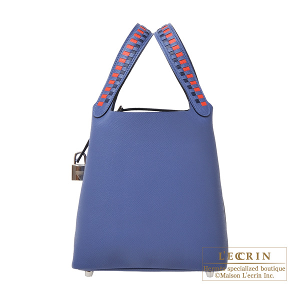 Hermes　Picotin Lock　Tressage De Cuir bag 18/PM　Blue brighton/ Capucine/Blue saphir　Epsom leather　Silver hardware