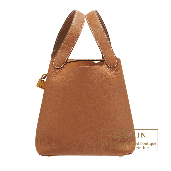 Hermes Gold Brown Nata Picotin Lock 18 PM Hardware Handbag Bag