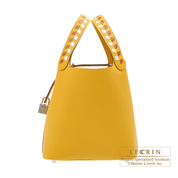 Hermes Picotin Lock Bag Tressage Epsom Leather Palladium Hardware In Yellow