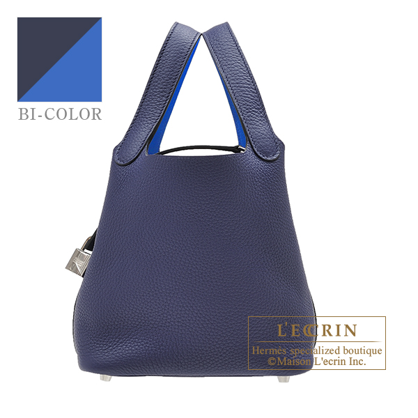 Hermes　Picotin Lock　Eclat bag 18/PM　Blue encre/　Blue zellige　Clemence leather/Swift leather　Silver hardware