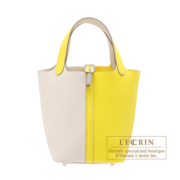 Hermes Picotin Lock 18 Casaque Bag Lime / Nata Bi-Color Tote