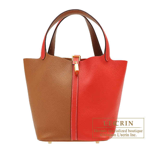 Hermes　Picotin Lock casaque bag 22/MM　Rouge coeur/　Gold　Clemence leather　Gold hardware