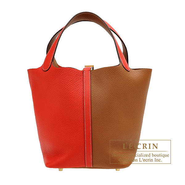 Hermes 26cm Rouge Casaque Clemence Leather Picotin Lock GM Bag