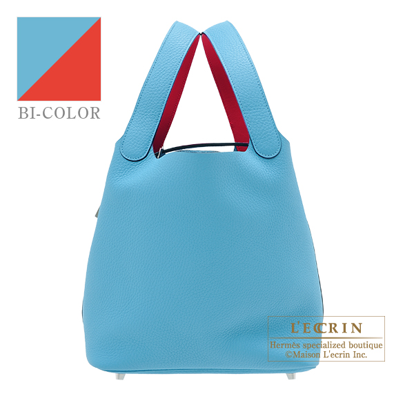 Hermes　Picotin Lock　Eclat bag 22/MM　Blue du nord/　Rouge coeur　Clemence leather/　Swift leather　Silver hardware