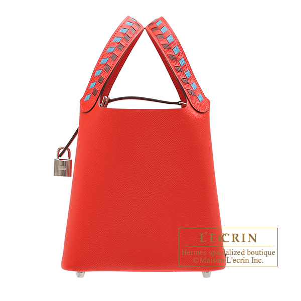 Hermes　Picotin Lock　Tressage De Cuir bag 18/PM　Rouge coeur/Blue du nord/Rouge H　Epsom leather　Silver hardware