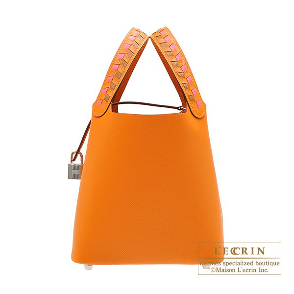 Hermes　Picotin Lock　Tressage De Cuir bag 18/PM　Apricot/Rose azalee/Gold　Epsom leather　Silver hardware