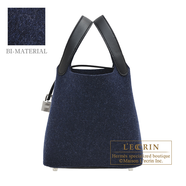 Hermes　Picotin Lock bag 18/PM　Blue nuit/　Black　Felt/　Swift leather　Silver hardware