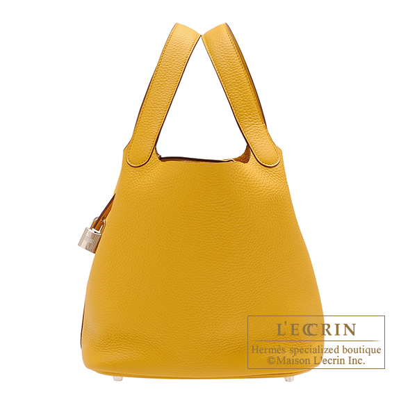 Hermes Picotin Lock bag MM Jaune ambre Clemence leather Silver hardware