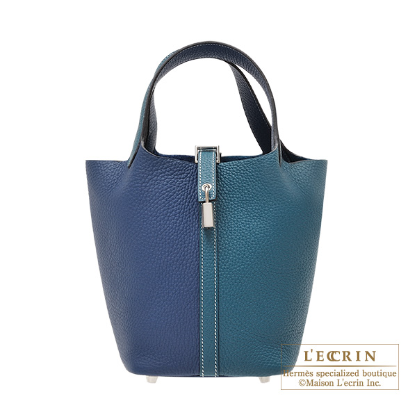 Hermes　Picotin Lock casaque bag 18/PM　Vert bosphore/　Deep blue　Clemence leather　Silver hardware