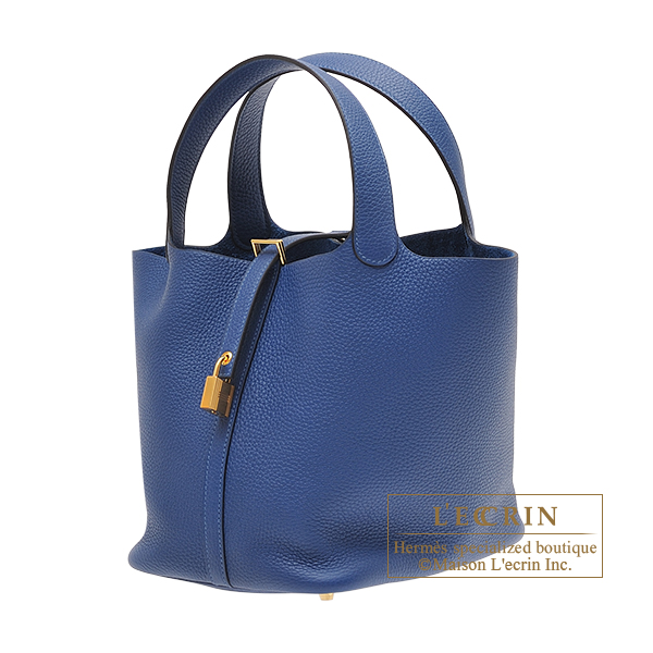 Hermes Picotin Lock bag 22/MM Deep blue Clemence leather Gold hardware