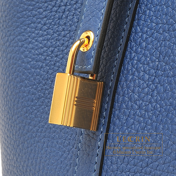 Hermes Picotin Lock bag 22/MM Deep blue Clemence leather Gold hardware