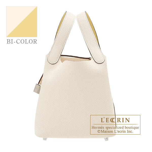 Hermes　Picotin Lock　Eclat bag 18/PM　Nata/　Jaune poussin　Clemence leather/　Swift leather　Silver hardware
