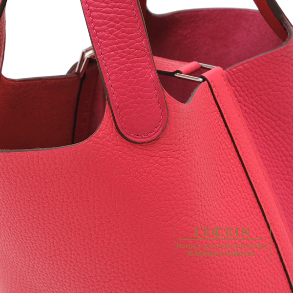 Hermes Picotin Lock Eclat bag MM Rose mexico/ Rouge coeur Clemence  leather/Swift leather Silver hardware