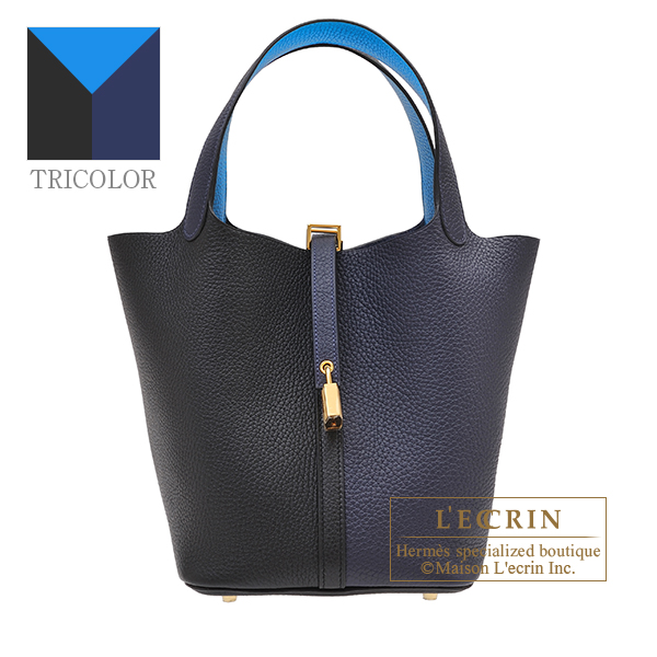 Hermes Picotin Lock casaque 2 bag MM Blue nuit/Black/ Blue zanzibar  Clemence leather Gold hardware