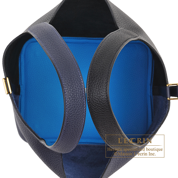 Hermes Picotin Lock casaque 2 bag MM Blue nuit/Black/ Blue zanzibar  Clemence leather Gold hardware