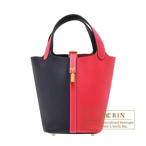 Hermes Picotin Lock casaque bag PM Rose extreme/ Blue nuit Clemence leather Gold  hardware