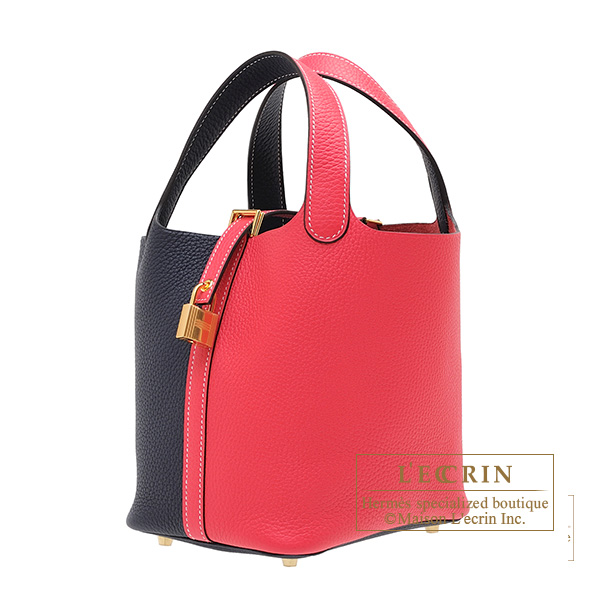 Hermes Picotin Lock casaque bag PM Rose extreme/ Blue nuit Clemence leather Gold  hardware