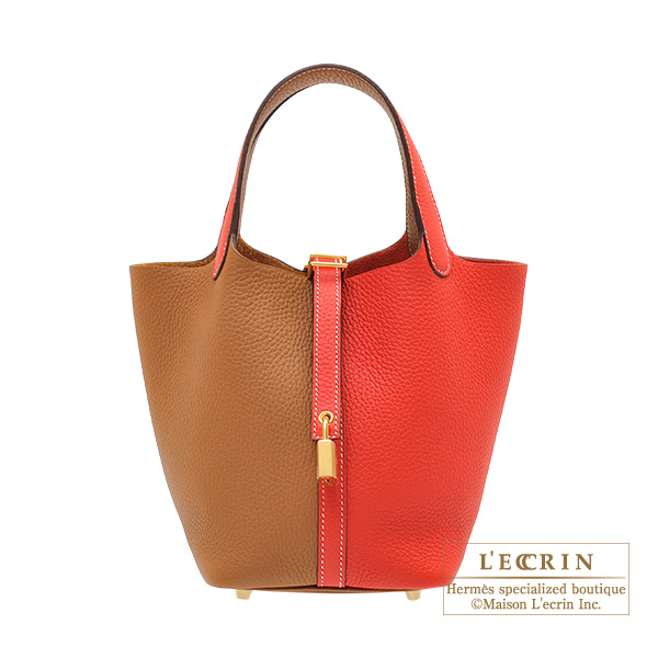 Hermes　Picotin Lock casaque bag 18/PM　Rouge coeur/　Gold　Clemence leather　Gold hardware