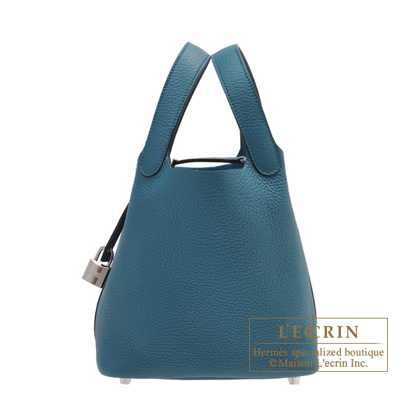 Hermes Picotin Lock casaque bag PM Vert bosphore/ Deep blue Clemence  leather Silver hardware