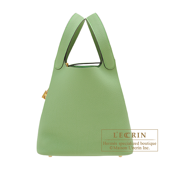 Hermes　Picotin Lock bag 22/MM　Vert criquet　Maurice leather　Gold hardware