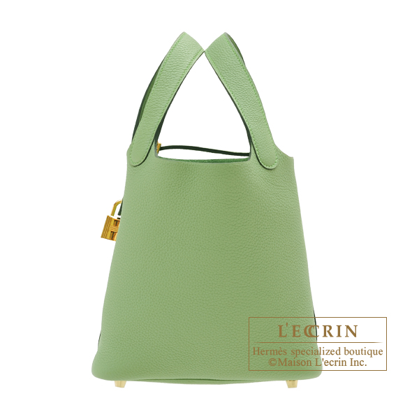 Hermes　Picotin Lock bag PM　Vert criquet　Maurice leather　Gold hardware