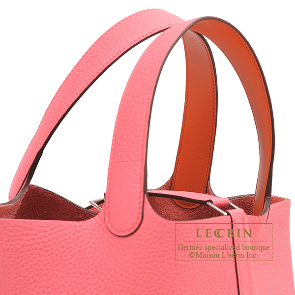 Hermes Picotin Lock bag MM Rose jaipur Clemence leather Silver