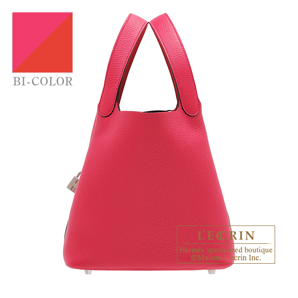 Hermes　Picotin Lock　Eclat bag 22/MM　Rose mexico/　Rouge coeur　Clemence leather/Swift leather　Silver hardware