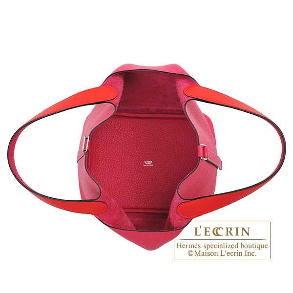 Hermes Picotin Lock Eclat bag MM Rose mexico/ Rouge coeur Clemence  leather/Swift leather Silver hardware