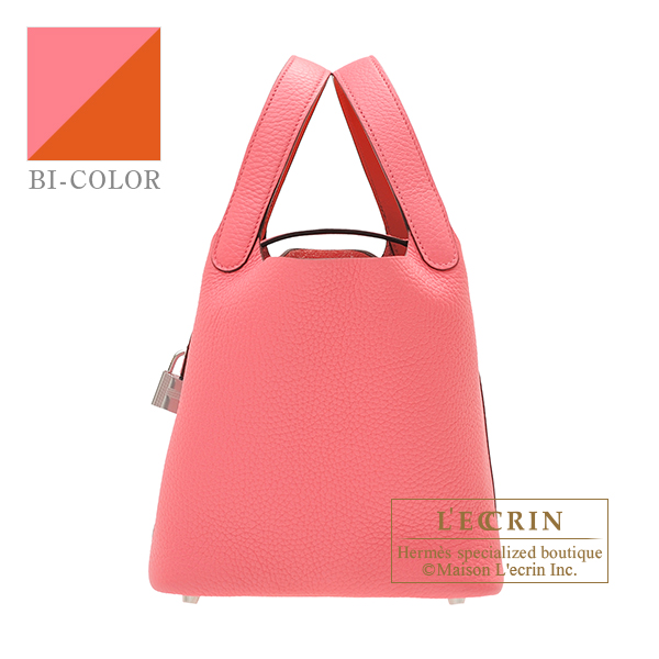 Hermes　Picotin Lock　Eclat bag 18/PM　Rose azalee/　Terre battue　Clemence leather/Swift leather　Silver hardware