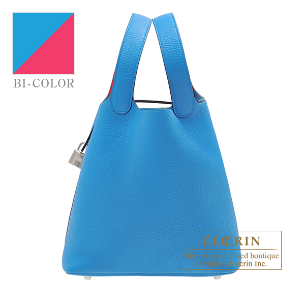 Hermes　Picotin Lock　Eclat bag 22/MM　Blue frida/　Rose mexico　Clemence leather/Swift leather　Silver hardware