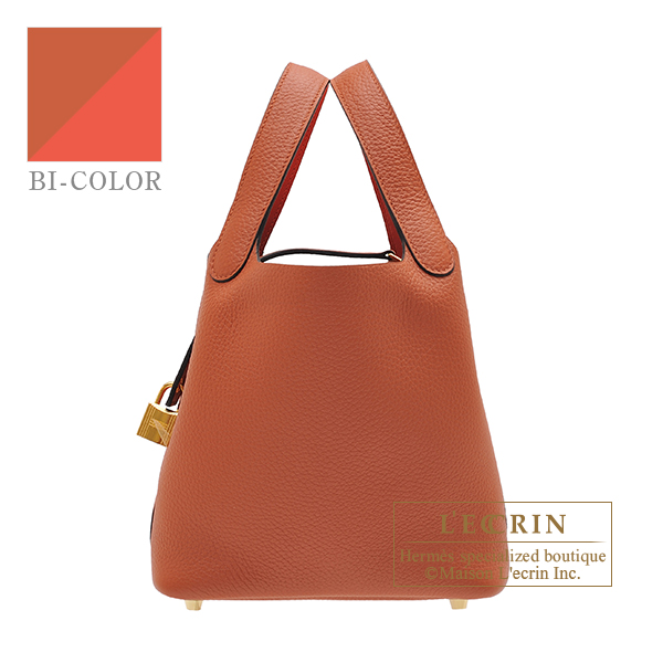 Hermes　Picotin Lock　Eclat bag 18/PM　Cuivre/Capucine　Clemence leather/Swift leather　Gold hardware