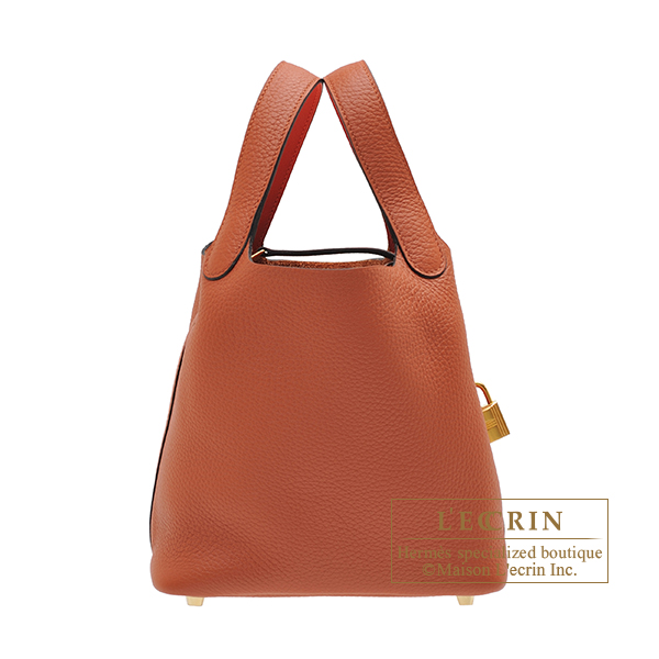 Hermes Picotin Lock Eclat bag PM Cuivre/Capucine Clemence leather/Swift  leather Gold hardware