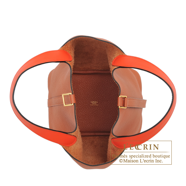 Hermes Picotin Lock Eclat bag PM Cuivre/Capucine Clemence leather/Swift  leather Gold hardware