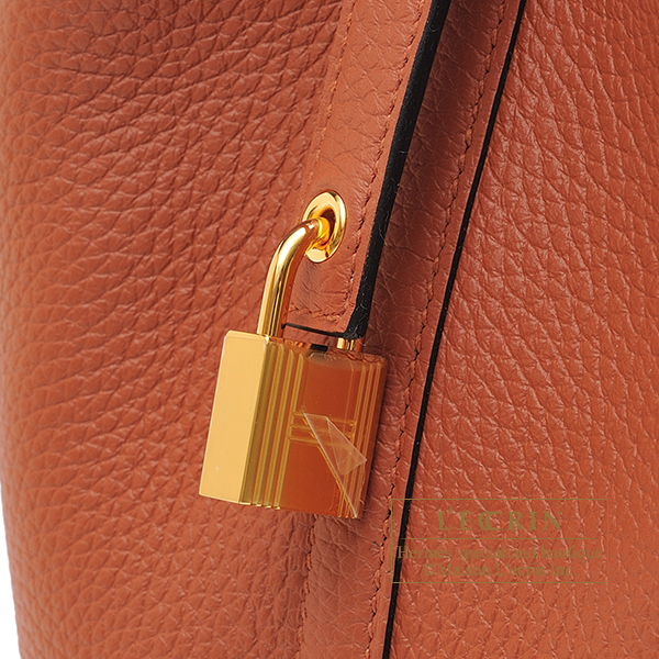 Hermes Picotin Lock Eclat bag PM Cuivre/Capucine Clemence leather/Swift  leather Gold hardware