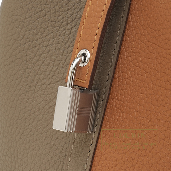 Hermes Picotin Lock bag MM Etoupe grey Clemence leather Gold hardware