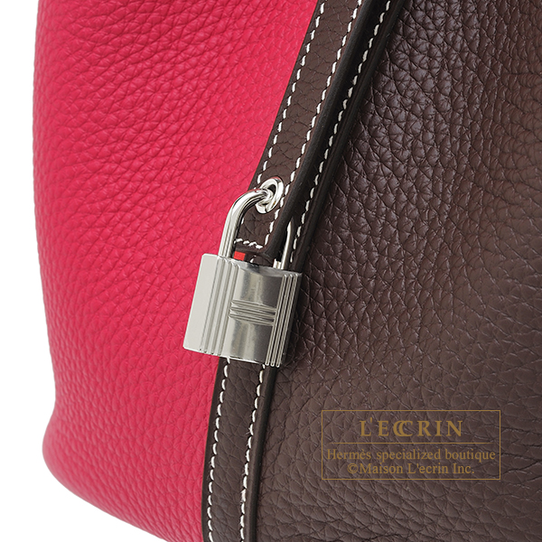 Hermes 26cm Rouge Casaque Clemence Leather Picotin Lock GM Bag