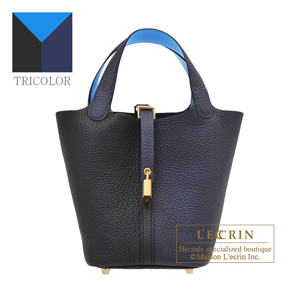 Hermes　Picotin Lock casaque 2 bag 18/PM　Blue nuit/Black/Blue zanzibar　Clemence leather　Gold hardware