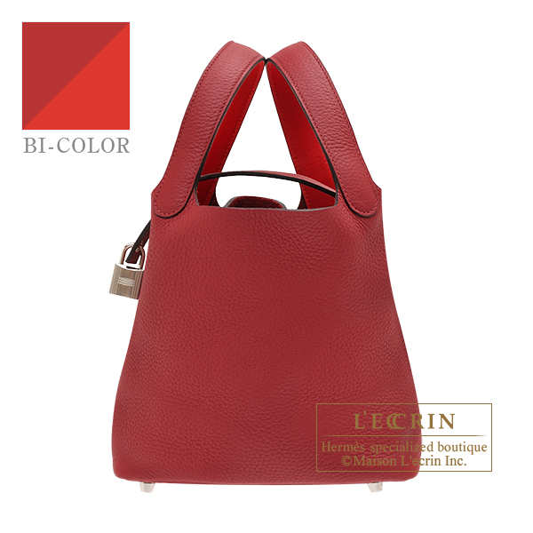 Hermes Picotin Lock Eclat bag PM Rouge grenat/ Rouge piment Clemence  leather/ Swift leather Silver hardware