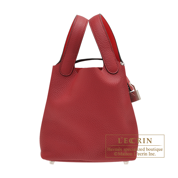 Hermes Picotin Lock Eclat bag PM Rouge grenat/ Rouge piment Clemence  leather/ Swift leather Silver hardware